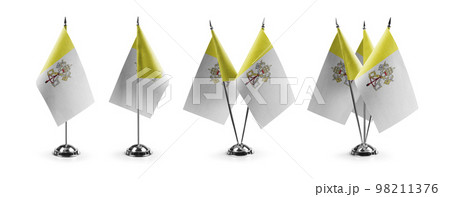 Small national flags of the Vatican on a white background 98211376