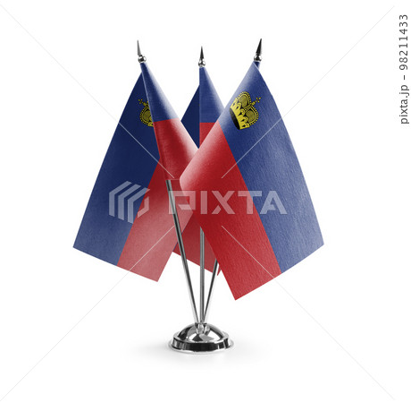 Small national flags of the Liechtenstein on a white background 98211433