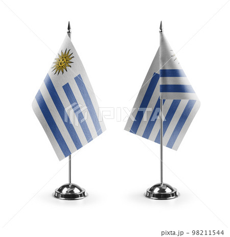 Small national flags of the Uruguay on a white background 98211544