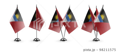 Small national flags of the Antigua and Barbuda on a white background 98211575