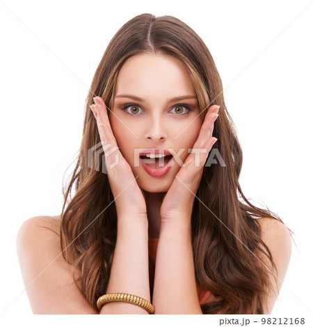 Surprise, wow and face portrait of woman...の写真素材 [98212168 ...