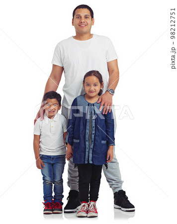 Family, muslim and father with children portrait happy about eid, love and big family care. White background, isolated and dad with islamic kids together with a parent and happiness together Family, muslim and father with children portrait happy about eid, love and big family care. White background, isolated and dad with islamic kids together with a parent and happiness together 98212751