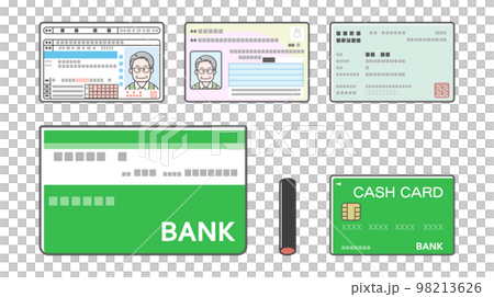 Illustration of driver's license, my number card, insurance card, passbook, seal, cash card (various identification) 98213626