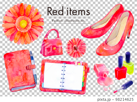 紅色時尚項目水彩插圖 98214625