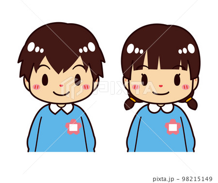 スモックを着て並ぶ可愛い園児たち 98215149