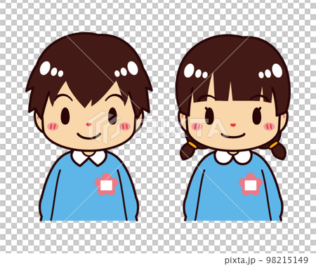 スモックを着て並ぶ可愛い園児たち 98215149