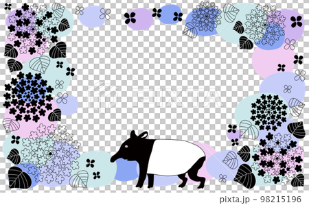 斯堪的納維亞風格的花朵和貘可愛的手繪框架 98215196