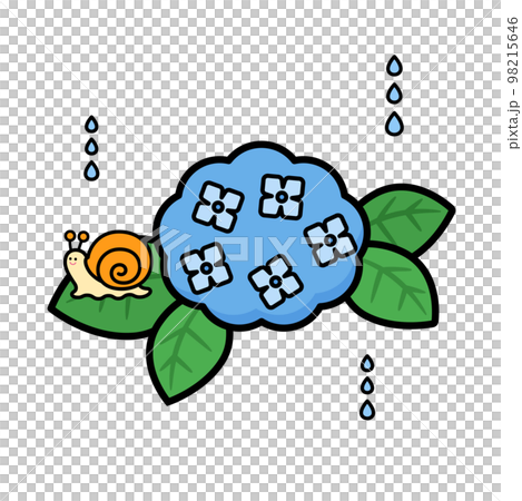 雨中的繡球花和蝸牛 98215646