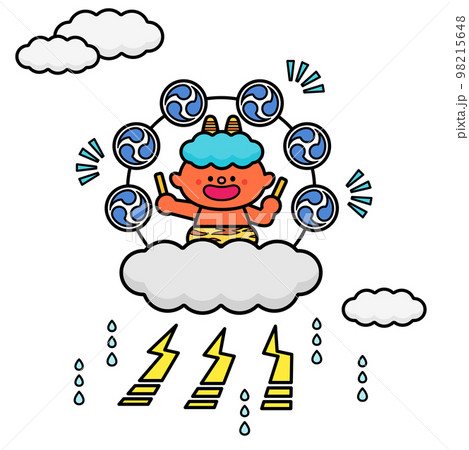 雷太鼓を叩く雷神の子ども 98215648