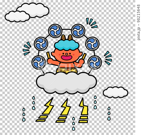 雷太鼓を叩く雷神の子ども 98215648