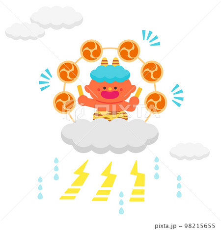 雷太鼓を叩く雷神の子ども 98215655