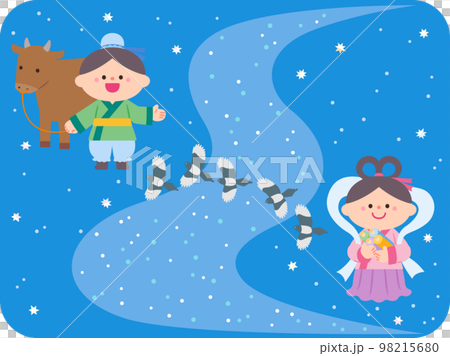 穿越銀河的七夕插畫素材彥星鳥姬 穿越銀河的七夕插畫素材彥星鳥姬 98215680