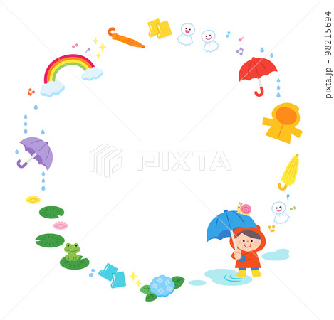 イラストフレーム　雨の日の子ども 98215694