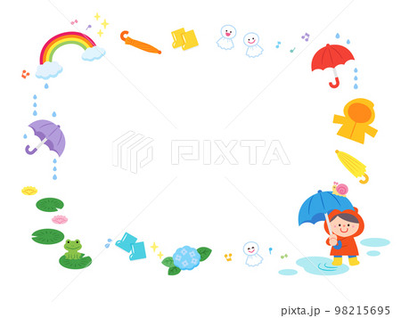 イラストフレーム　雨の日の子ども 98215695