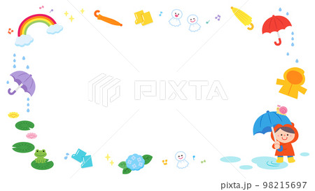 イラストフレーム　雨の日の子ども 98215697