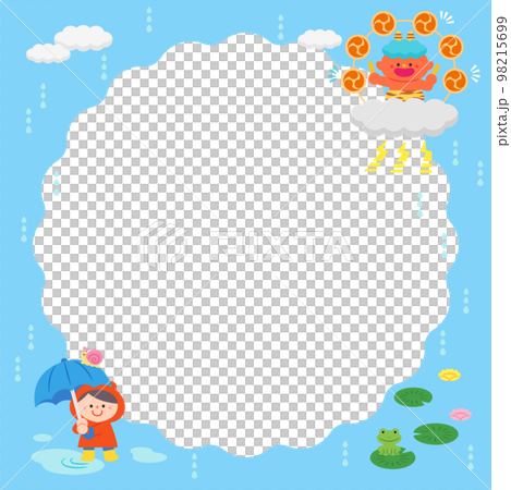 イラストフレーム 雨の日 雷様と子ども イラストフレーム 雨の日 雷様と子ども 98215699