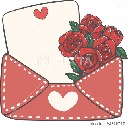 Cute sweet Love Valentine envelope letter with roses flowers doodle cartoon Cute sweet Love Valentine envelope letter with roses flowers doodle cartoon 98216747
