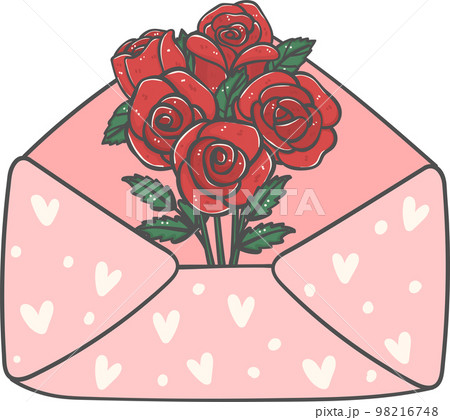 Cute sweet Love Valentine envelope letter with roses flowers doodle cartoon Cute sweet Love Valentine envelope letter with roses flowers doodle cartoon 98216748