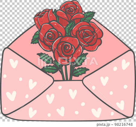 Cute sweet Love Valentine envelope letter with roses flowers doodle cartoon Cute sweet Love Valentine envelope letter with roses flowers doodle cartoon 98216748