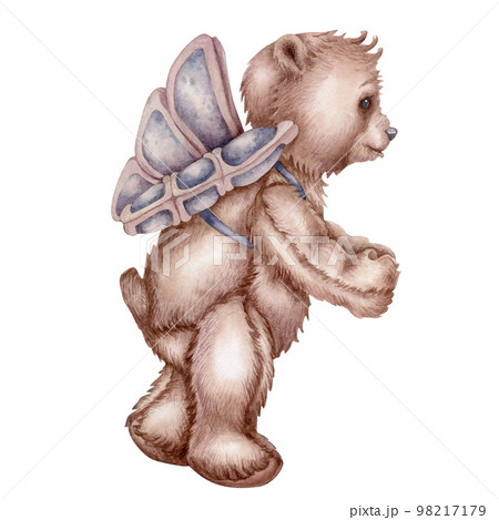 Watercolor hand drawn teddy bear - an angel for Valentine's Day, birthday, wedding. Elements isolated on white background 98217179
