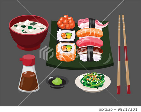 Sushi set on plate vector illustration Sushi set on plate vector illustration 98217301