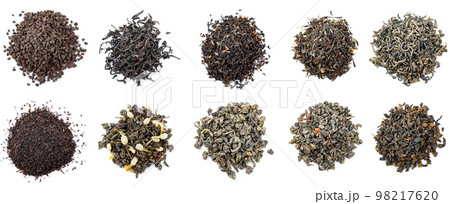 Assortment of dry tea isolated on a white background. 98217620