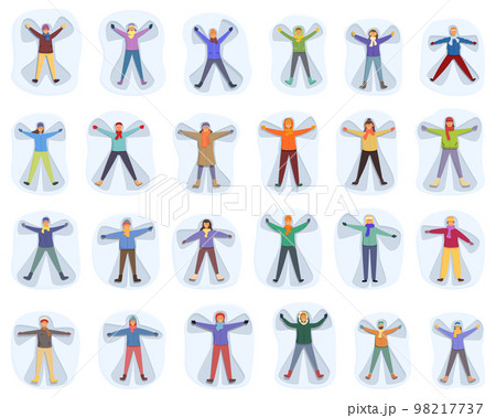 Snow angel icons set cartoon vector. Winter cool. Frozen cool Snow angel icons set cartoon vector. Winter cool. Frozen cool 98217737