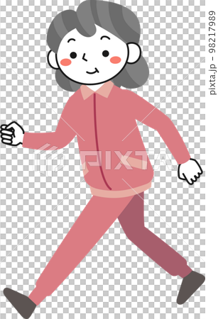 一位穿著運動衫、愉快地行走的微笑的高級女性 一位穿著運動衫、愉快地行走的微笑的高級女性 98217989