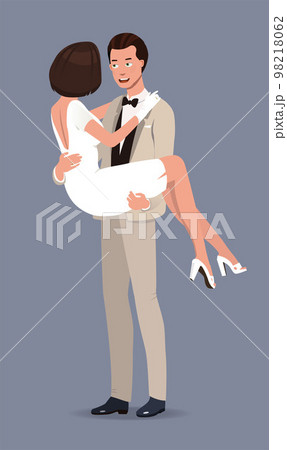 Wedding, happy newlyweds hugging. Vector. Wedding, happy newlyweds hugging. Vector. 98218062