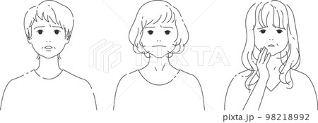 3人の中年の女性の困った顔|線画 3人の中年の女性の困った顔|線画 98218992