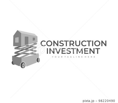 Scissor lifts, construction investment, home and house, logo design. Construction, construction machinery, building and engineering, vector design and illustration 98220490