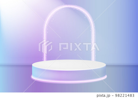 White 3d round podium vector illustration. Stage background. Round pedestal. Stage podium with lighting, Stage Podium Scene 98221483