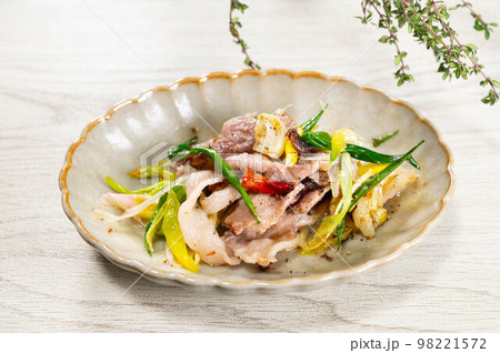 豚肉とネギのレンチン蒸し 豚肉とネギのレンチン蒸し 98221572