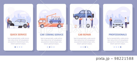 Screen poster for automobile mechanic mobile app vector set 98221588