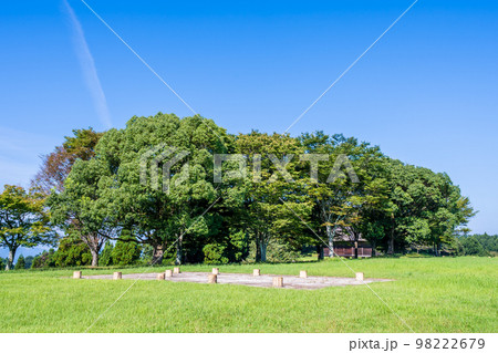 清々しい朝空陽射しを背景に古代の思い馳せる城　(公園内風景)「鞠智城」歴史古墳館・歴史公園 98222679