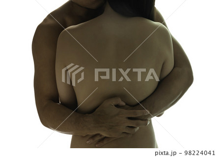 Young naked couple are embrace to each other together isolated on white background with clipping path. 98224041