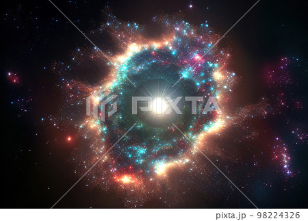 abstract background of outer space with ultra bright stars and comets on the theme of explosions and 98224326