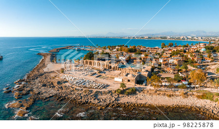 Aerial view of Side. It is small resort town in Turkey. Ancient Side town, Antalya Province, Turkey Aerial view of Side. It is small resort town in Turkey. Ancient Side town, Antalya Province, Turkey 98225878