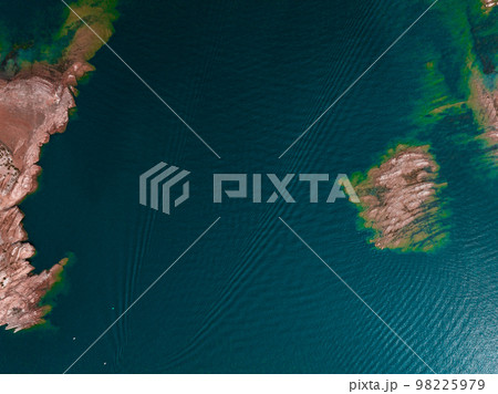 Aerial top view of lake Powell and Glen Canyon in Arizona. Lake Powell National Park Landscape. Aerial top view of lake Powell and Glen Canyon in Arizona. Lake Powell National Park Landscape. 98225979