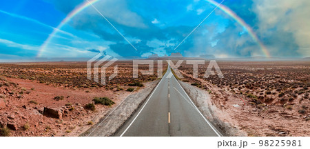Aerial view of the Rock formations in the Monument valley. Landscape of Monument valley. Panoramic view. Navajo tribal park in Arizona, USA. 98225981