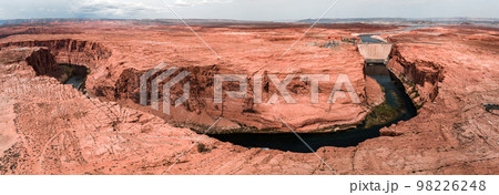 Aerial view of the Grand Canyon Upriver Colorado River Glen Canyon Dam in Arizona USA. Scenic view of the Glen Canyon Dam. Aerial view of the Grand Canyon Upriver Colorado River Glen Canyon Dam in Arizona USA. Scenic view of the Glen Canyon Dam. 98226248