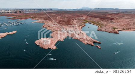 Aerial top view of lake Powell and Glen Canyon in Arizona. Lake Powell National Park Landscape. 98226254