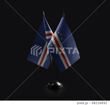 Small national flags of the Cape Verde on a black background 98226692