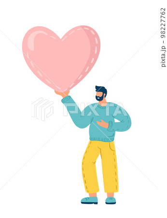 Happy Valentine Day Surprise. Man holding Huge Heart Present. Loving Person, Character go to Dating, Seniors Love, Romance Feelings. Cartoon People Vector Illustration 98227762
