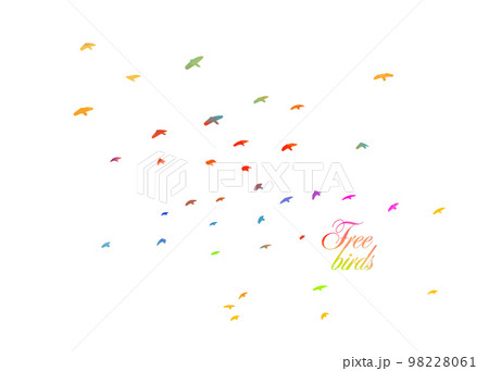 Abstract colored flying birds. Mixed media. Vector illustration 98228061