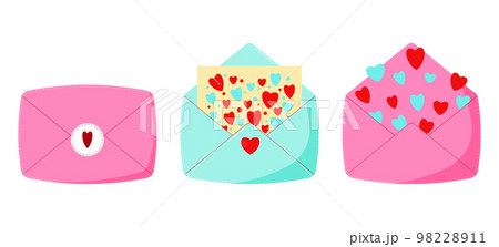 Colorful cartoon letter set. Envelope with love message. 98228911