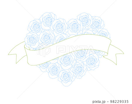 バラのハート型花束の線画①(青,緑リボン,文字なし) バラのハート型花束の線画①(青,緑リボン,文字なし) 98229335