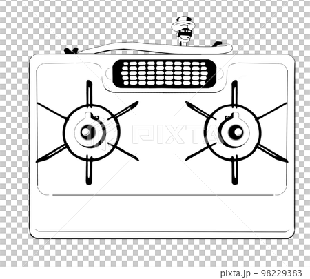 0401_Monochrome illustration of a gas stove from above 0401_Monochrome illustration of a gas stove from above 98229383