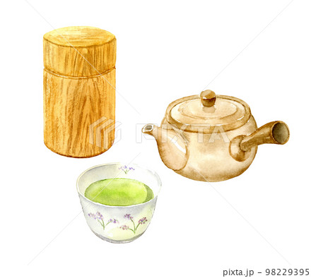 緑茶と急須と茶筒の水彩イラスト ベクター 緑茶と急須と茶筒の水彩イラスト ベクター 98229395