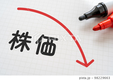株価と書かれたノートとマーカー 98229663